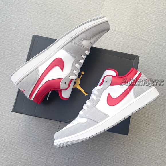 Air Jordan 1 Low Men’s Smoke Grey Red - Picture 3 of 5